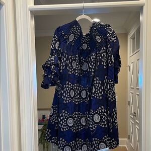 India batik blue black and White Dress (bw)